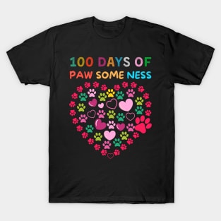 100 Days Of Pawsomeness Heart 100th Day Of School Lover Cat T-Shirt